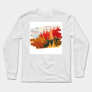 Autumn Forest Trees Painting Brushstroke Long Sleeve T-Shirt